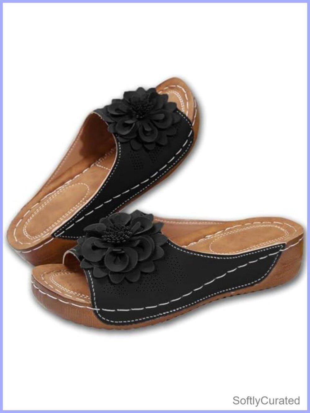Wedge Sandals for Women Faux Leather Open Toe Slide Floral Casual Dressy